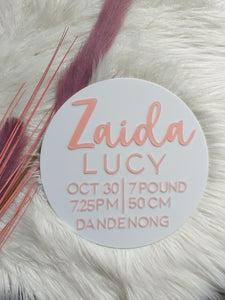 Round Acrylic Birth Plaque